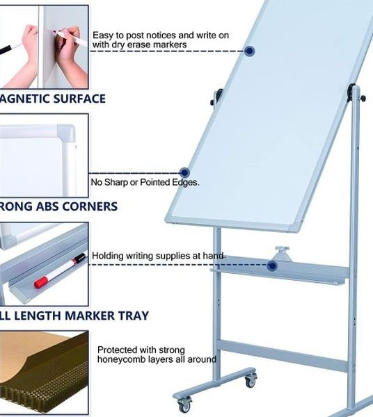 New in Box. 48X24 Rolling Mobile White Board. Double Sided, Magnetic, Dry Erase Board.
