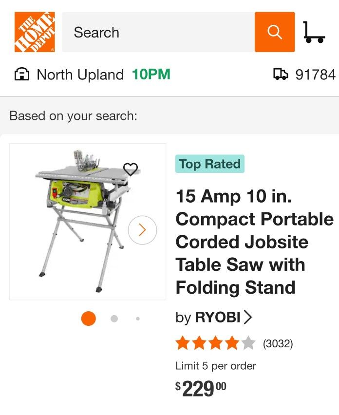 RYOBI

15 Amp 10 in. Compact Portable Corded Jobsite Table Saw with Folding Stand

O.B.O. MAKE AN OFFER
