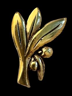 Olive Branch Leaf Fruit French Artist Rene Gouin Brooch Lapel Pin Gold Gilt
