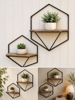 Modern Geometric Wall Shelves – Brand New – Set of 2