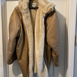 Fritz-Wright Genuine Leather Hooded Zippered Sherling Lined 3X Coat Tan