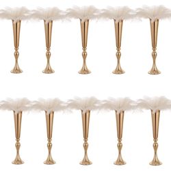 Gold Vases For Centerpieces Table Wedding Vase - 10 Pcs 21.9" Tall Versatile Metal Trumpet Vase Tabletop Flower Stand For Party Dinner Anniversary Cer