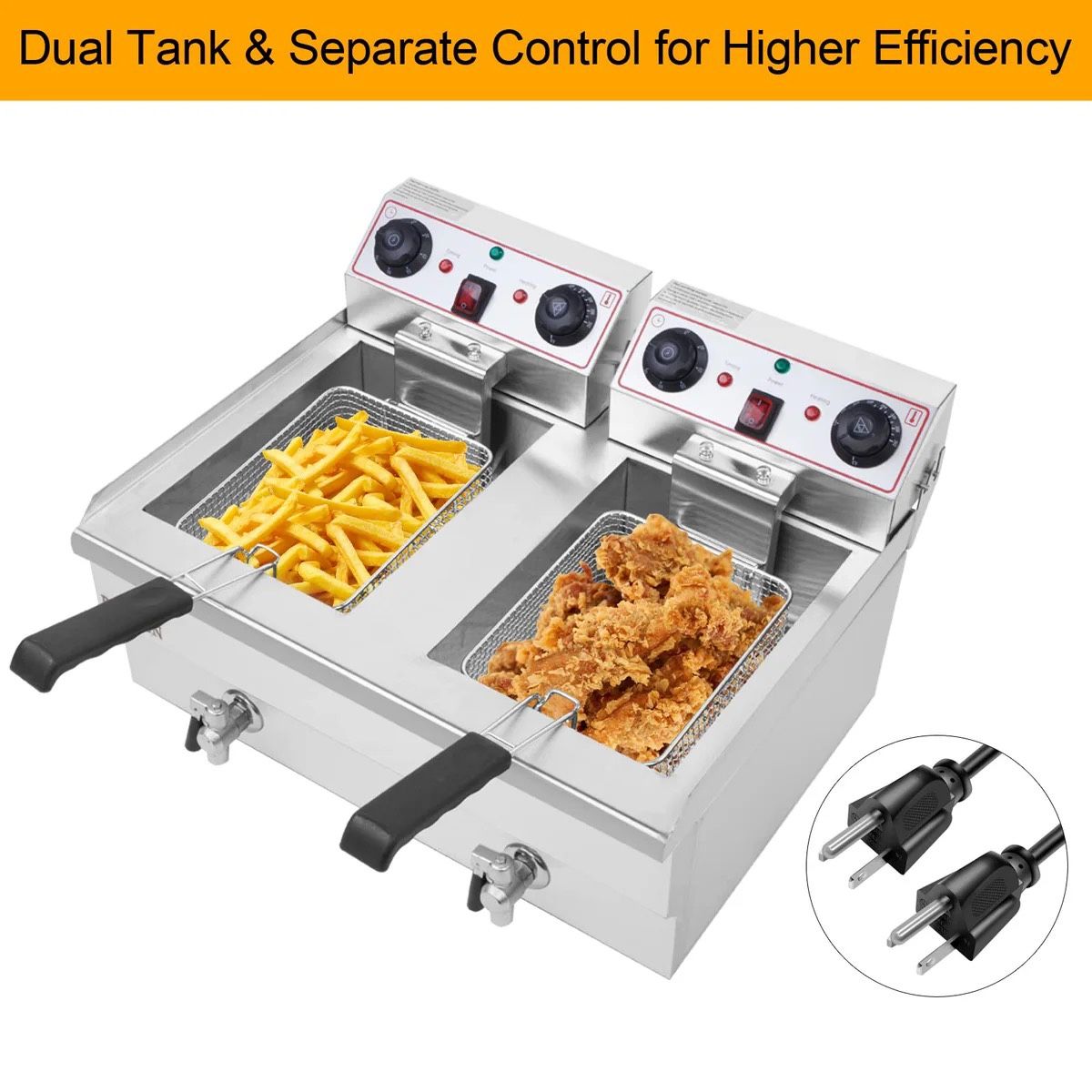 Brand New Commercial Double Deep Fryer With Drain For $180