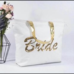 Wedding Gold Sequin Canvas Tote Bag Zippe,Bridal Shower Gifts for Bride Bag with an Internal Pocket