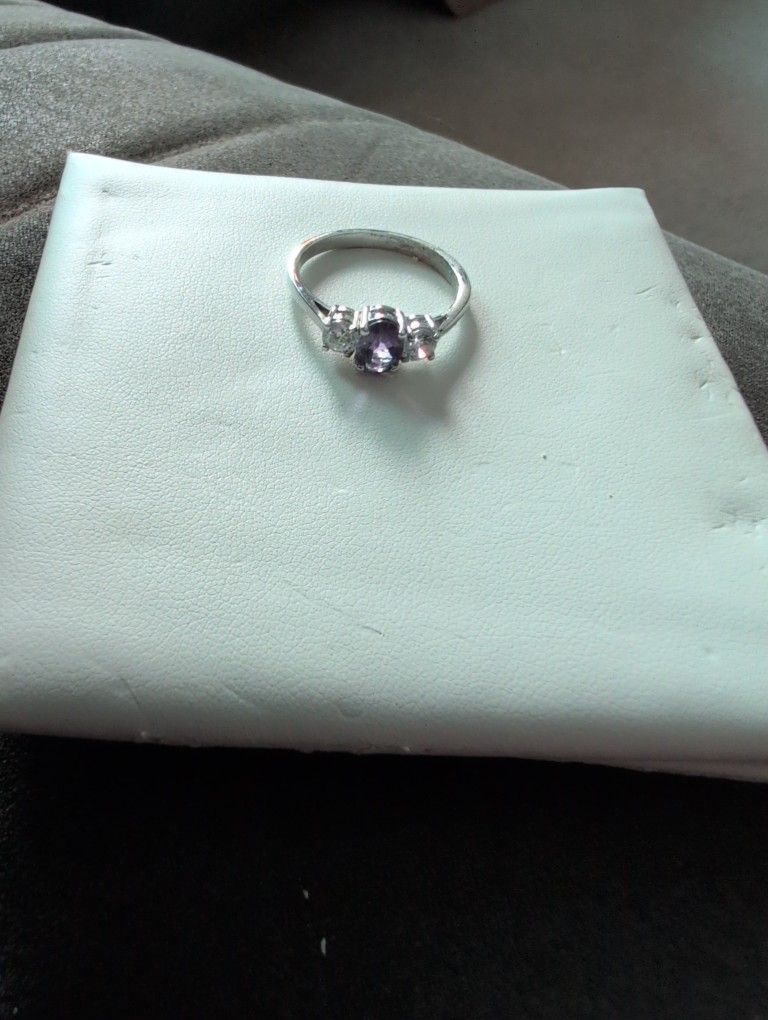 Ring Sterling Silver with Amethyst and Crystal stones
