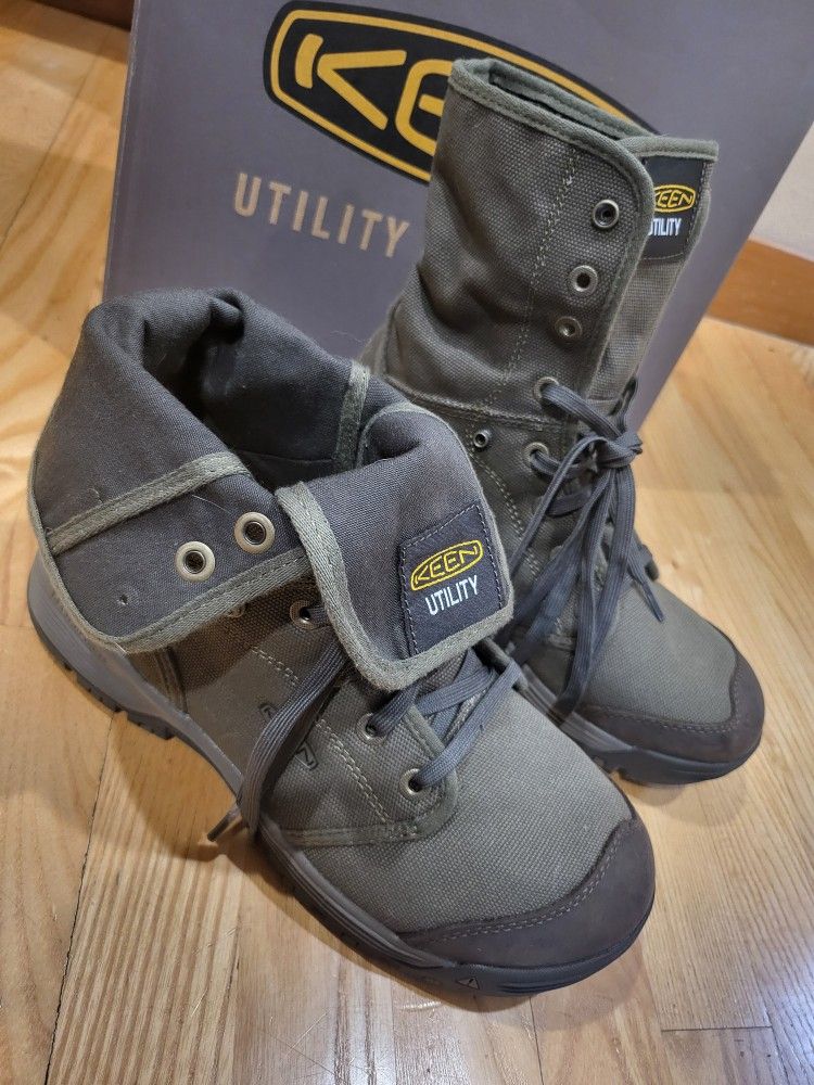 KEEN Utility Men's Roswell Mid Height Soft Toe CanvasWork Boots, Military Olive/Black Olive, Size 8 M