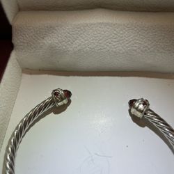 Balinese Handmade Sterling Silver Garnet And Diamond Twisted Cuff Bracelet 