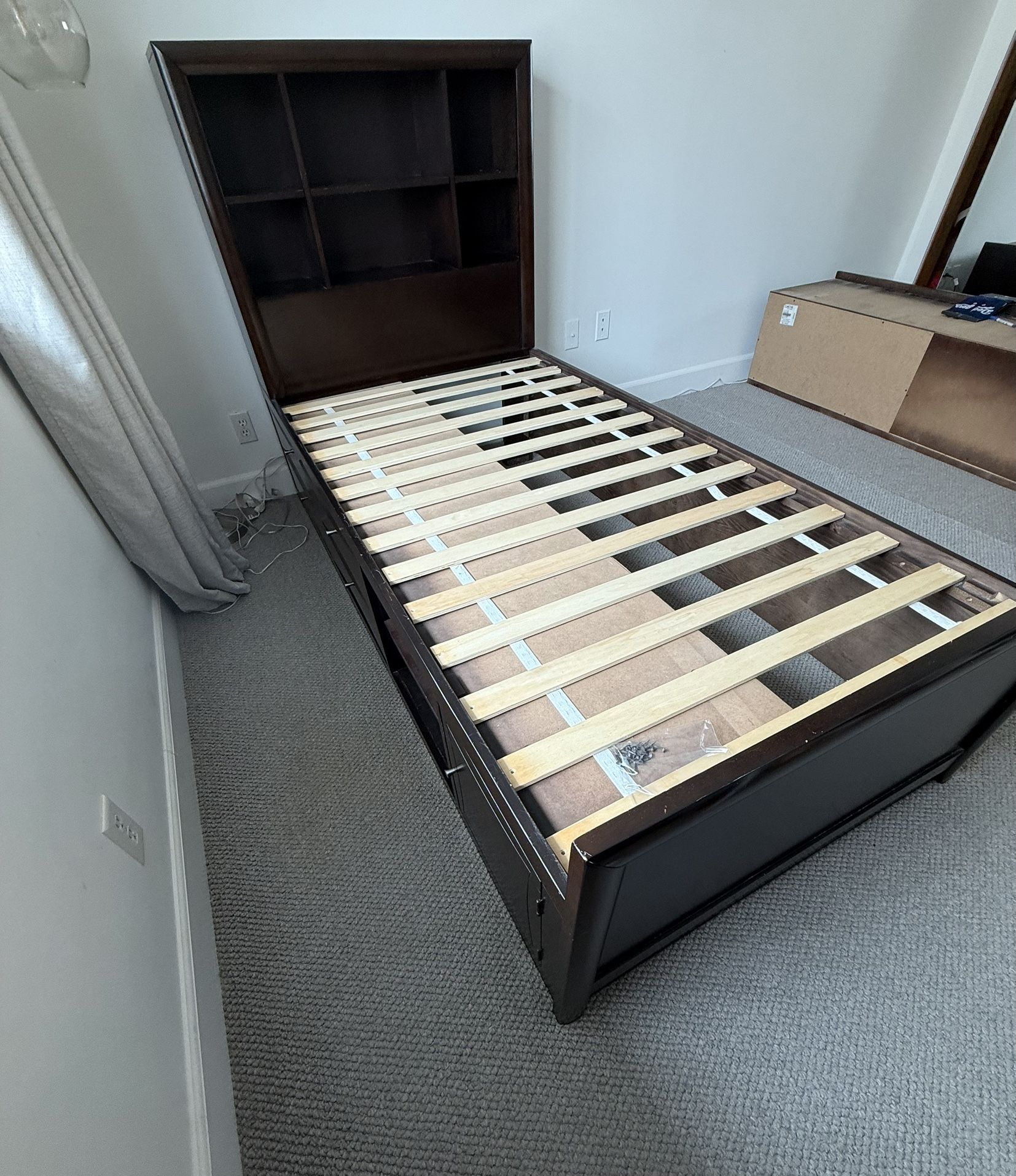 Twin Bed With Bookshelf And Four Drawers