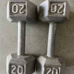 20 Pound Dumbbells Iron Pair 40lbs Total Cast Iron Hex USED Silver Hexagon(2) Free Weights Silver Tone Hex Head Unbranded Matched Pair