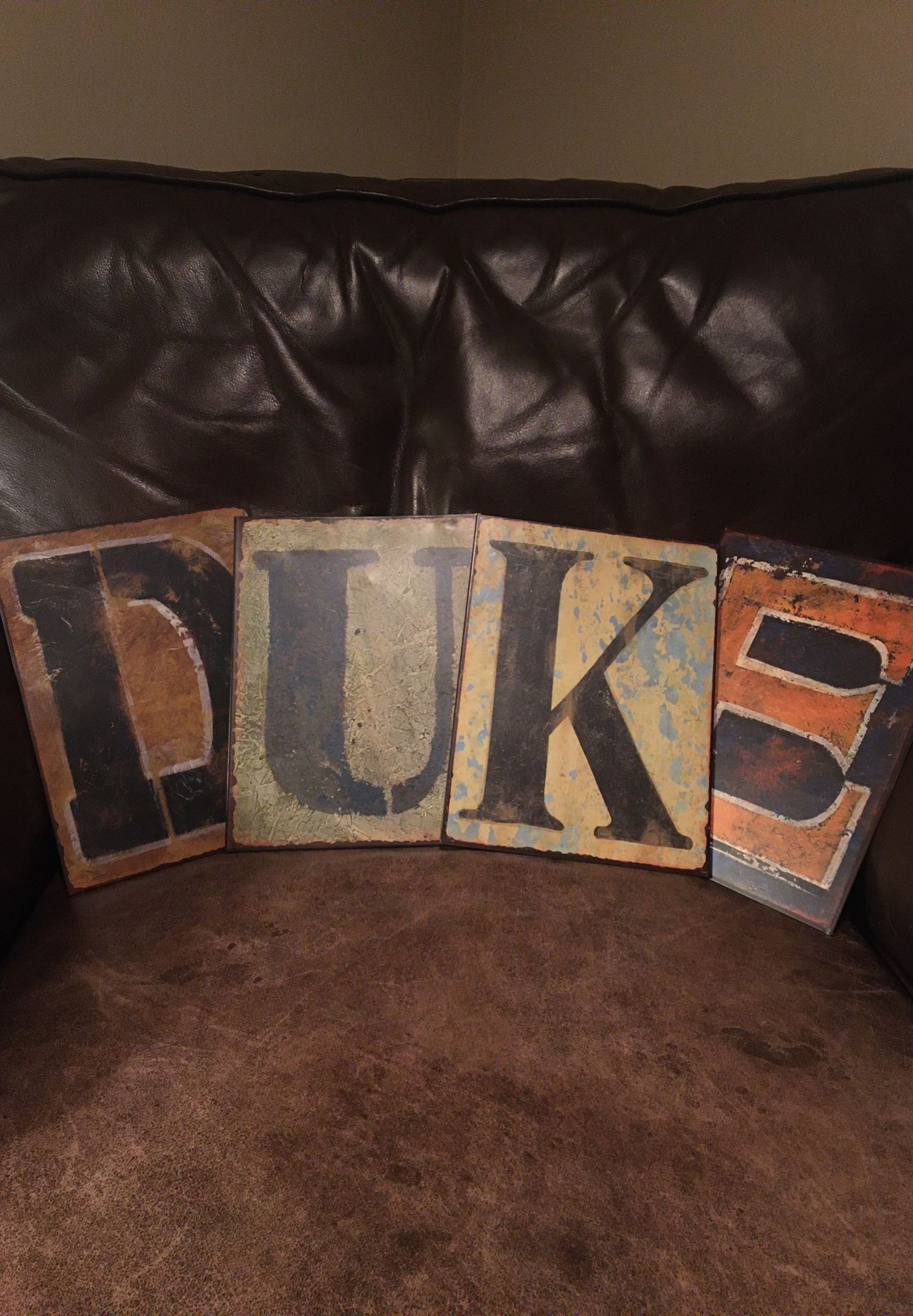 Decorative themed “Duke” letters