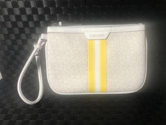 NWT Calvin Klein CK Signature Coated Canvas Wristlet Bag faux leather Pouch