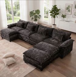 Large U-Shaped Sectional Sofa with Ottoman