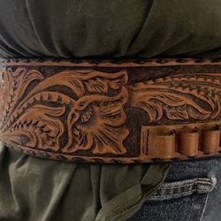 Unused Handmade Tooled Gun HolsterAnd Belt