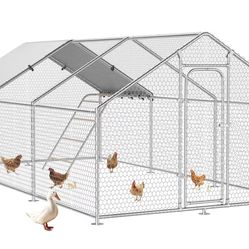 Large Metal Chicken Coop with Waterproof and UV-Resistant Cover,Chicken Run Outdoor Walk-in Cage Rabbit Duck Hen House for Yard Farm Use Spire Roof(10