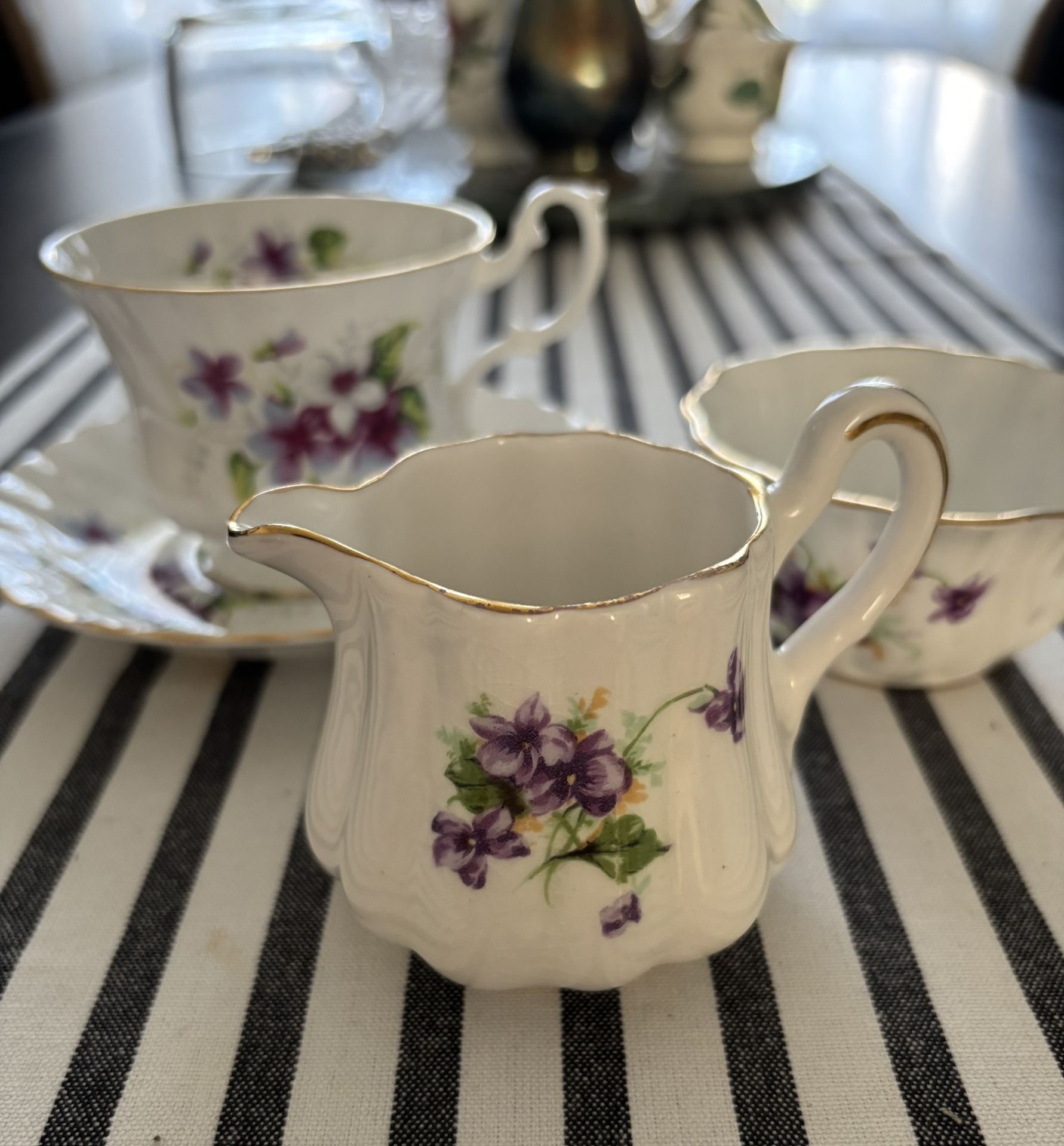 Royal Albert “Violets” Vintage Porcelain Tea Set – Creamer, Sugar Bowl & Cup