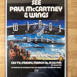 PAUL MCCARTNEY & WINGS OVER THE WORLD 11X17 MOVIE POSTER 1979 & BEATLES LIFE MAGAZINE COVER 1969  IN A HARD PLASTIC TOP LOADER