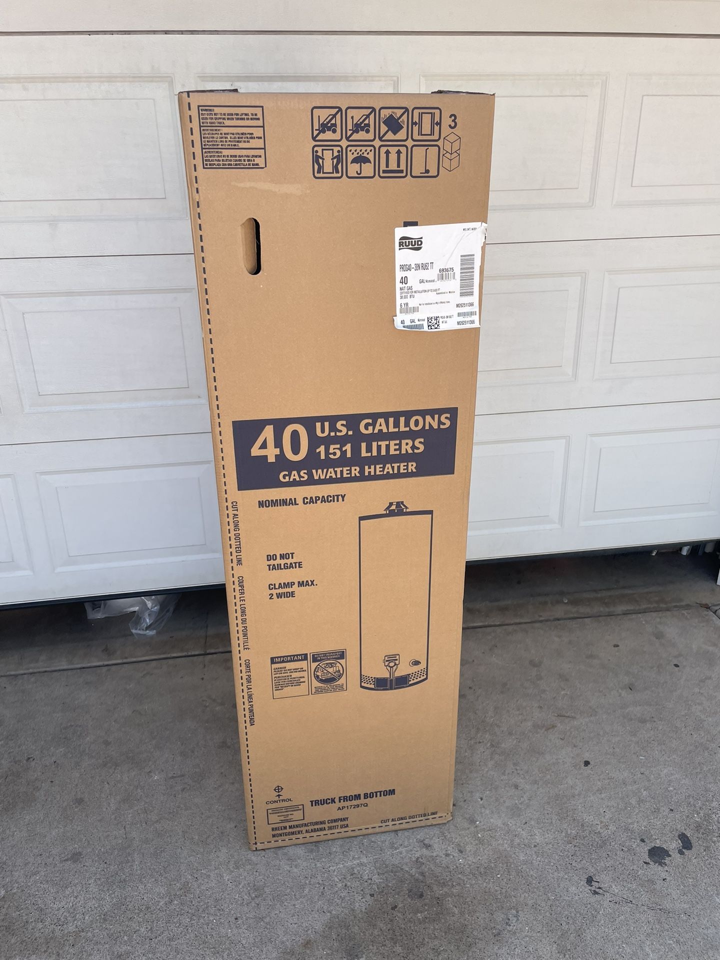 Water Heater 40 Gallon Gas New