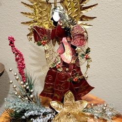 Angel Candle Holder Holiday Arrangement Metal Wood Live Edge