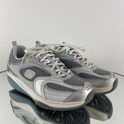 SKECHERS Y2K 90s Vibes Grey Blue Leather Shape-Ups Chunky Platform Sneakers