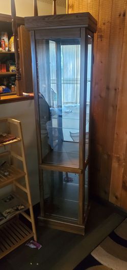 Tall Wood and Glass Curio Display Cabinet