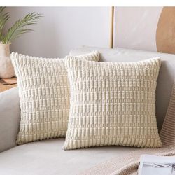 MIULEE 2 Pack Corduroy Decorative Pillow Covers 18x18 Inch Soft Boho Striped Modern Home Decor for Spring Couch Living Room Sofa Bed, Color