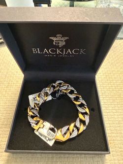 NEW Blackjack Men’s Two-Tone Stainless Steel Cuban Bracelet BJB74G