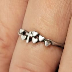 Vintage 925 Sterling Silver Christian Cross and Hearts Ring Sz 6.25