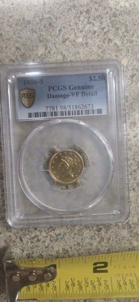 1856-S Liberty Head Gold $2.50 Coin Antique PCGS Authentication