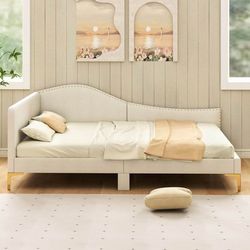 NEWCostway Full Size Upholstered Daybed Rivet-Tufted Platform Bed with Metal Legs