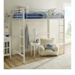 Walker Edison Orion Urban Industrial Metal Double Over Loft Bunk Bed, Full Double, White