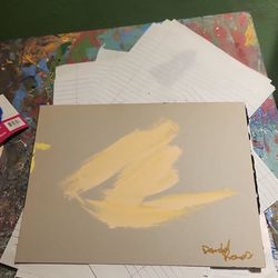 Abstract Yellow Brushstroke Painting on Canvas