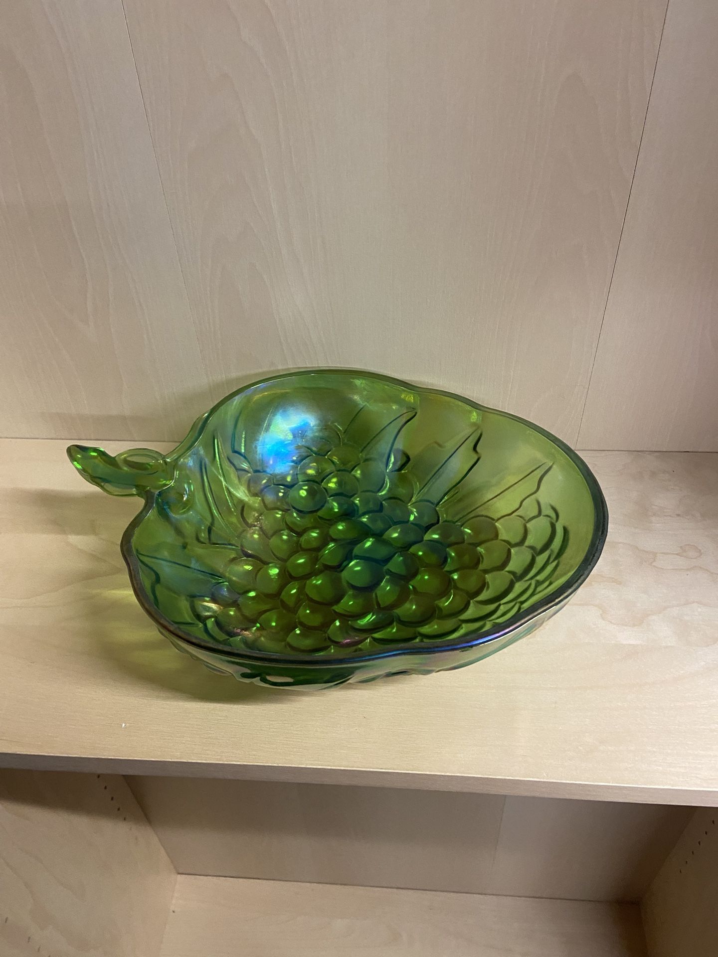 Large Green Carnival Glass Grape Bowl