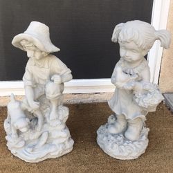 New Kids With Bird N Dog Made Out Of Cement Beautiful Yard Decoration 