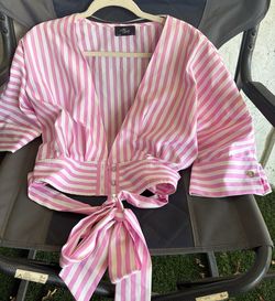 Pink & White Striped Tie-Back Crop Top