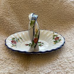 RCCL Portugal Hand Painted Ceramic Floral Handled Dish