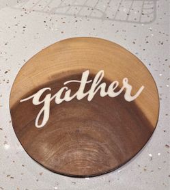 Gather Round Wooden Serving 9”Board - Brown and Cream-Decorative Tray