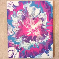 Abstract Acrylic Painting 8x10 Canvas Pink Purple Blue Geode Style Handmade Art
