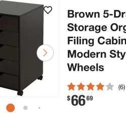 Brown 5-Drawer Storage Organizer Filing Cabinet with Modern Style and Wheels (6)