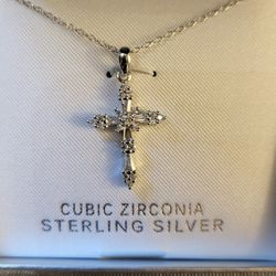 Cross Cubic Zirconia Sterling Silver Necklace 
