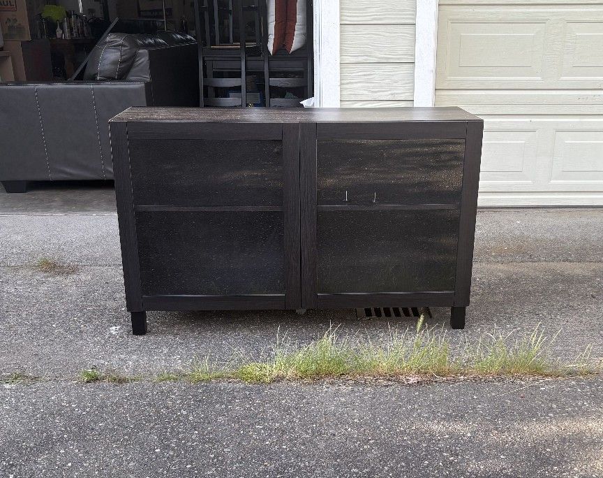 Black wood entertainment center /TV stand with glass doors