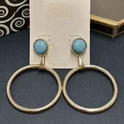 Sleek Gold And Blue Hoop Earrings 