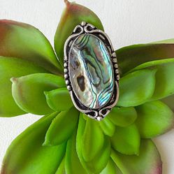 Natural Abalone Shell Sterling Silver Ring Sz 8. AR35685