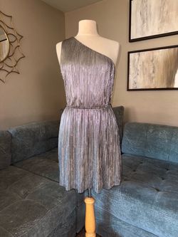 Express Metallic Silver One-Shoulder Pleated Mini Dress