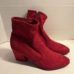 Marc Fisher Lizzy Boot Women’s 9M Faux Suede Spring RED Flared Block Heel
