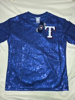 Texas Rangers MLB Sequin V-Neck Shirt
