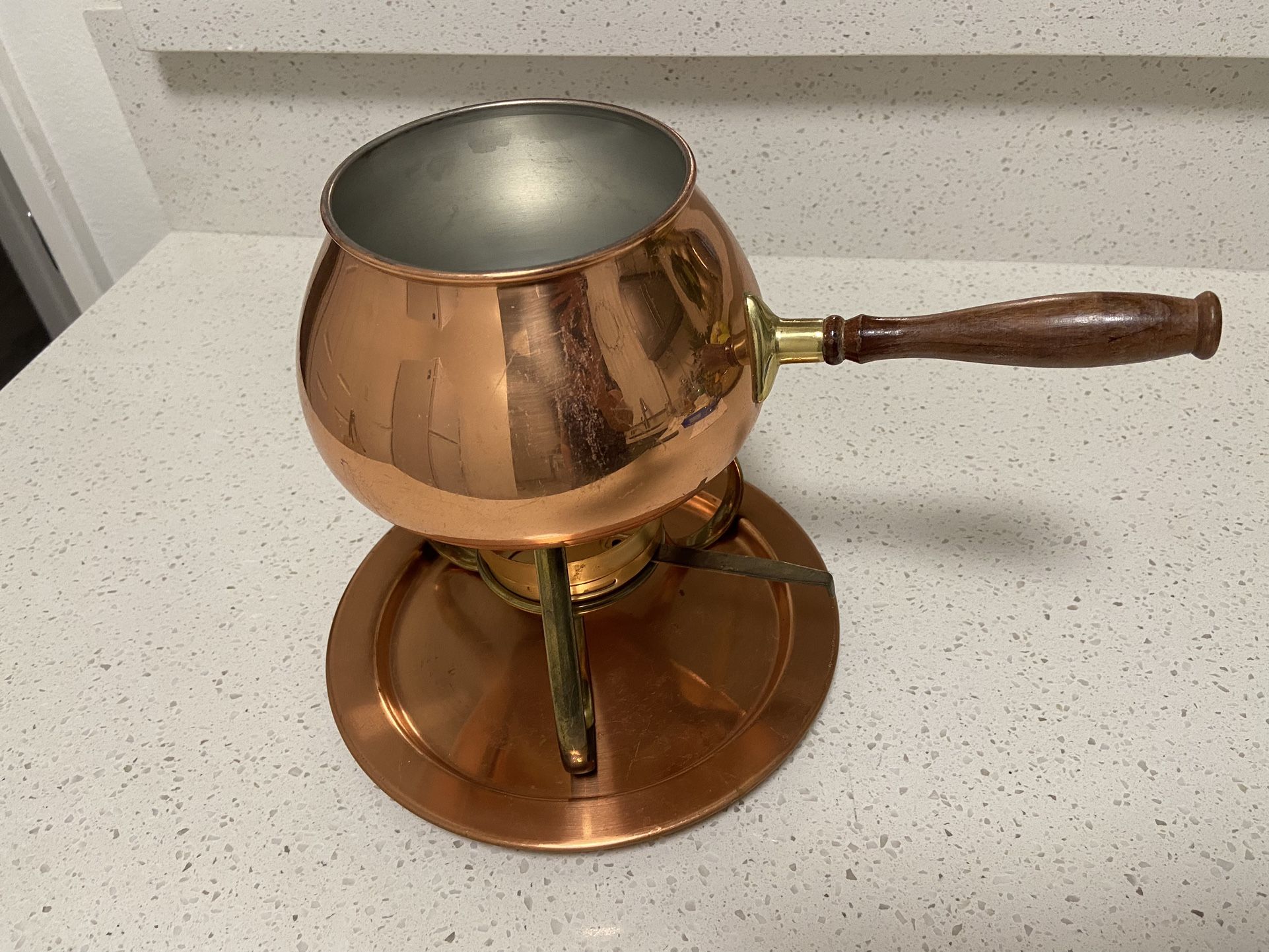 Vintage Copper Fondue Pot w/burner and tray