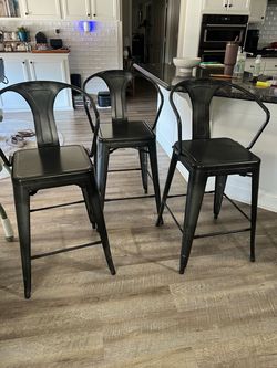 Set of 3 - Metal Barstools Gunmetal Gray