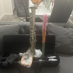 Great 😊 Straight Soprano Saxophone Sax New Body-Silver Keys Bb B-Flat
