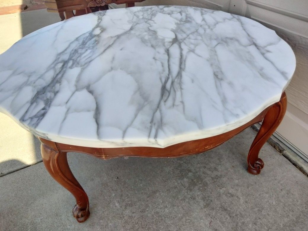 Antique Victorian Marble Top Coffee Table 35" Round