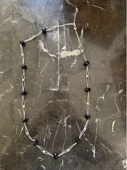 Black Faceted Bead Multi-Chain Statement Necklace Silver Tone Long Fashion Jewelry
